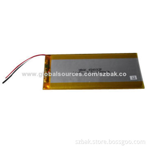HBAK 454093P Li-polymer Battery, 3.7V, 1,800mAh, Sized 45*40*93mm, PCM and Wire Leads